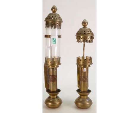 Vintage Pair Of Great Western Railway: GWR Brass Carriage Wall Candle Lamps (glass missing from one) (2) 