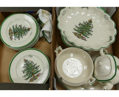 A large Collection of Spode Christmas Tree pattern dinnerware to include: dinner plates, Tureen, platters, open veg bowls etc