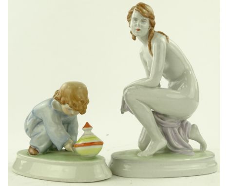 2 Zsolnay porcelain figurines, largest height 22cm.