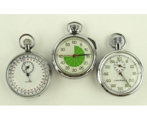 3 Stainless steel chronograph stopwatches, including Zenith.