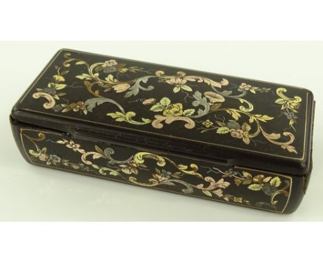 An early 19th century tortoiseshell snuff box, allover gold and silver pique inlay, length 7cm.