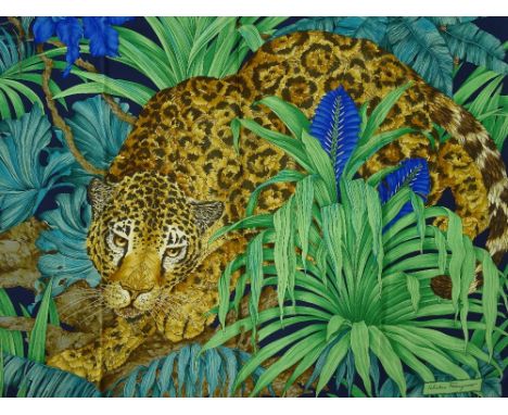 Salvatore Ferragamo, Italian silk scarf, leopard design, width 87cm.