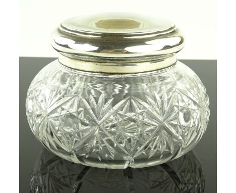 A large cut-glass silver topped dressing table jar, diameter 15cm.