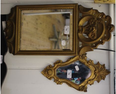 A 19th century giltwood wall mirror, the rectangular bevelled plate within a beaded and rope twist frame, 94cm x 46cm, and tw