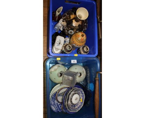 Various blue and white ceramics, Oriental wares, vases, Lladro and Nao figures 
