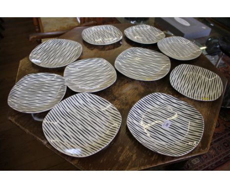 Midwinter Pottery: a part dinner service in the Zambesi pattern designed by Jessie Tait, comprising four dinner plates and si