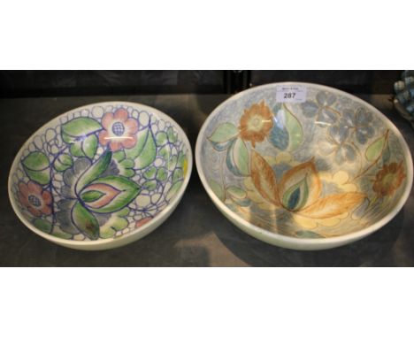 Midwinter Pottery: a hand painted bowl designed by Nancy Great-Rex, 23cm diameter, decorated with flowers and foliage in shad