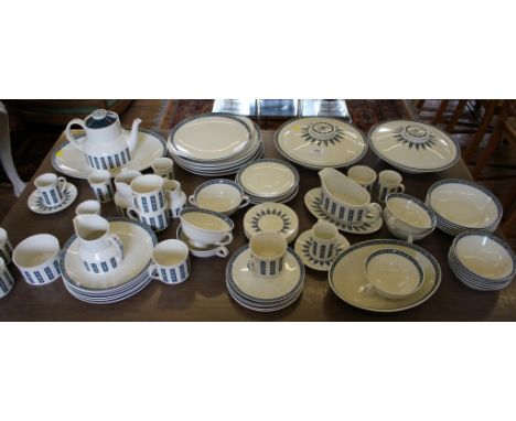 A Royal Doulton Moonstone pattern part dinner service, including tea and coffee cups, tureens and serving plates