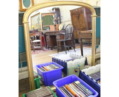 A Victorian style giltwood overmantel mirror, with moulded arched frame, 121cm x 120cm