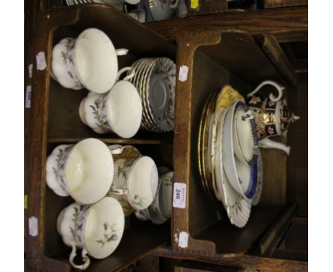 Two Royal Crown Derby plates, and a teapot, a Royal Albert Brigadoon part tea service and various other plates