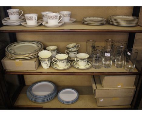 A Minton Grasmere pattern part dinner service, a Crown Royal tea service, nine Denby plates and various glasses