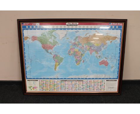 A large framed Ordnance Survey world wall map 