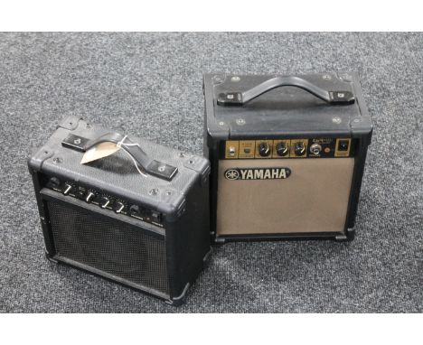 A Yamaha GA-10 mini guitar amplifier and a Kinsman 10 watt guitar amplifier 