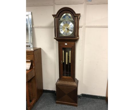 A reproduction mahogany regulator clock with moonphase dial, height 189 cm