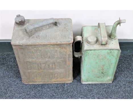 Two vintage oil cans : Esso and National Denzole Mixture 