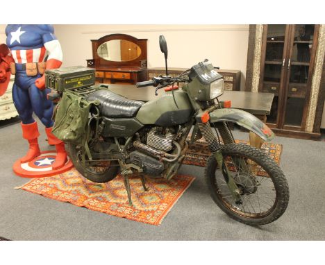 An Armstrong MT500 ex-British Army 500cc petrol motorcycle, colour green, registration D925 BRS, manufactured 1987, first reg