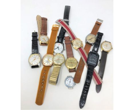 Ten various gent's wristwatches including Accurist, Timex, Roamer etc, together with an early 20th century silver and enamel 