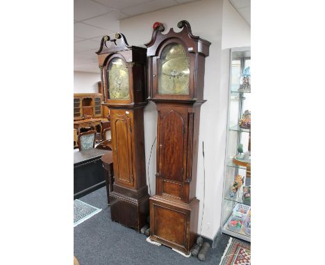 An antique mahogany longcase clock with later eight day movement with brass dial, with pendulum and weights 