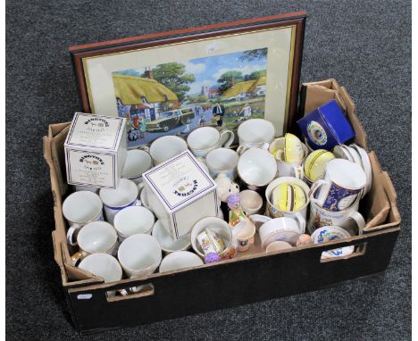 A box of Ringtons print, large quantity of Ringtons mugs, trinket dishes, novelty egg cups 