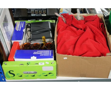 A box of LAP down lights, Sky HD box, bar drip trays, glasses, NUFC print and two throws 
