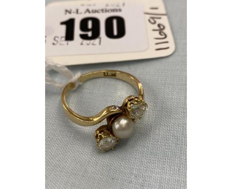 An 18ct Gold Diamond and Pearl ring, a.f