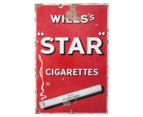 A 'WILL'S "STAR" CIGARETTES' ENAMEL ADVERTISING SIGN 20th century, 91.5cm high x 61cm wide