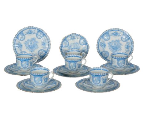 A BLAIR &amp; CO PORCELAIN PART TEA SERVICE COMMEMORATING THE CORONATION OF EDWARD VII dated 1902, including six cups (one cr