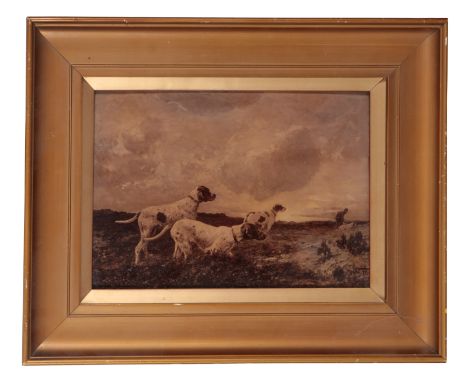 ENGLISH SCHOOL 19TH/20TH CENTURY, A crystoleum print of gun dogs 17cm x 24cm