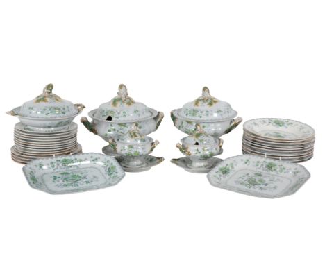 AN IRONSTONE â€˜NANKIN JARâ€™ PART DINNER SERVICE 19th century, comprising two soup tureens (one with lid), two sauce tureens