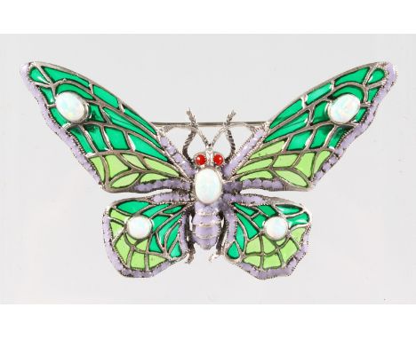 A SILVER AND ENAMEL BUTTERFLY BROOCH.