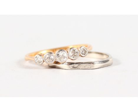 AN 18CT WHITE GOLD WEDDING RING and A FIVE STONE DIAMOND RING (2).