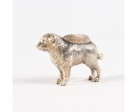 A ST BERNARD DOG PIN CUSHION. Birmingham 1909.  Maker: R. & Co.  6cms long.