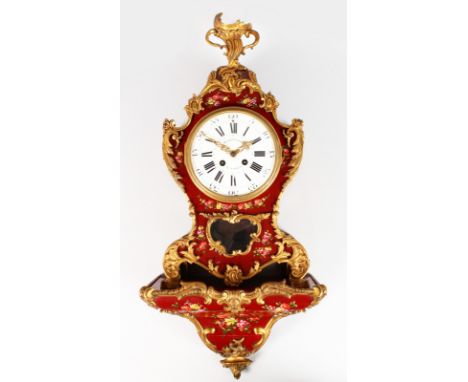 A GOOD LOUIS XVI STYLE PAINTED CLOCK AND BRACKET by MARTINOT A. PARIS, with white enamel dial, black Roman numerals, eight-da