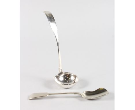 A SCOTTISH SIFTER SPOON, Glasgow 1813 and A VINTAGE BENGAL SILVER TEA CADDY by DANIEL & ARTER (2).