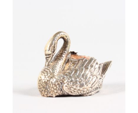 A SWAN PIN CUSHION. Birmingham 1906.  Maker: L. & S.