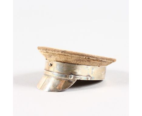 A CHAUFFEURS CAP PIN CUSHION. Birmingham 1914.  Maker: A. L. LTD.  5cms.