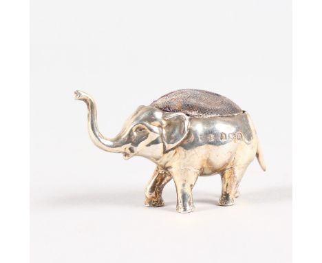 A MINIATURE ELEPHANT PIN CUSHION. Birmingham 1904.  5cms long.