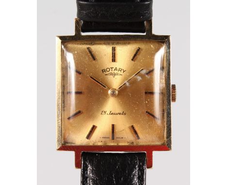 A GENTLEMAN'S GOLD ROTARY WRISTWATCH and leather strap.