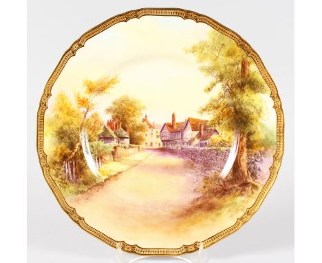 A ROYAL WORCESTER PLATE printed from a copper engraving by Harry Davis, signed Davis in the print, the print of Tewkesbury, o