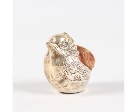 A MINIATURE CHICK PIN CUSHION. Chester 1909.  3cms high.