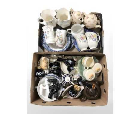 Various ceramics including Maling lustre jugs, Prinknash pottery, Crown Ducal vases etc (2 boxes)