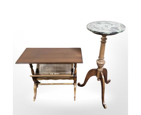 A green marble topped mahogany tripod table and a magazine stand 