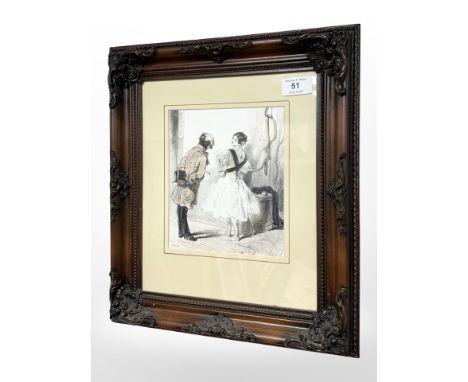 Paul Cavarni : Baliverneries Parisiennes, lithograph in colours, 19 cm x 17 cn, with label verso from The Stone Gallery , St.