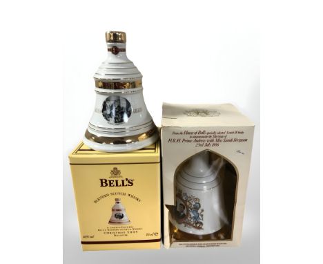 Two Bells Scotch Whisky decanters, both sealed in original boxes  : Christmas 2005 and The Marriage of Prince Andrew & Sarah 