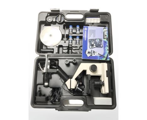 A Bresser Biolux NV digital microscope, in carry case with accessories and instructions. (continental plug)
