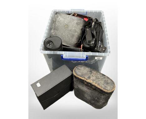 A group of binoculars including Pentax, spotting scope, tripod (one box)