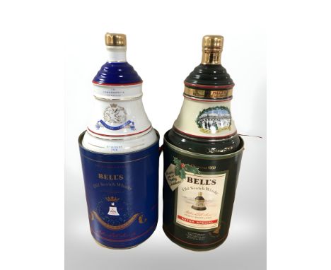 Two Bells Scotch Whisky decanters, both sealed in original boxes  : The Birth of Princess Beatrice 1988 and Christmas 1989 