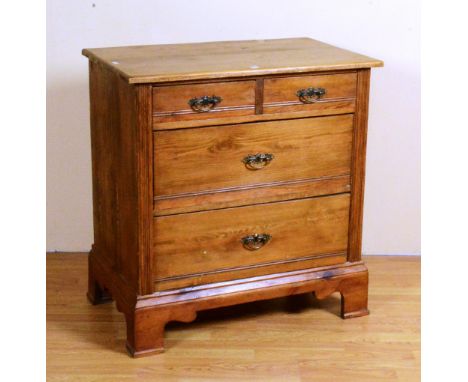 A late Victorian ash chest of drawers, with two short over two long drawers, raised on bracket supports, 88cm high x 84cm wid