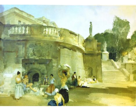 Sir William Russell Flint RA PPWS (1880-1969)
'Under the Palace Terrace, Compiegne'
Framed reproduction print, signed in penc