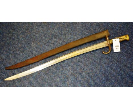 A World War II French bayonet, no.17047, in scabbard, 71cm high